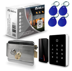 Система СКУД  KIT-T12MF-P-SSM на 1 дверь, сенсорная панель, 2 считывателя Mifare, серебристый замок, НЗ тип