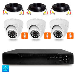 Комплект видеонаблюдения AHD 2Мп  KIT-A203HDM 3 камеры с микрофоном для помещения, ночная съемка, датчик движения