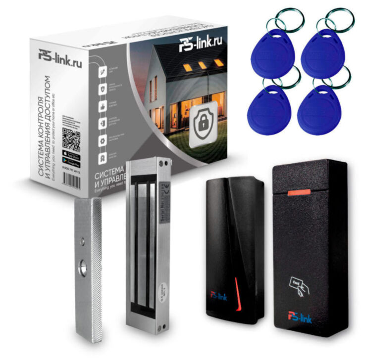 Система СКУД Ps-Link KIT-M010EM-WP-P-180 / эл. магнитный замок 180кг / 2 считывателя RFID
